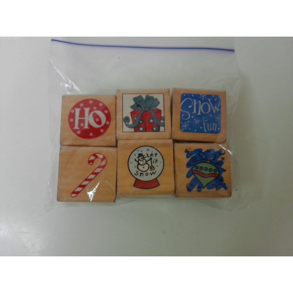Lot Of 6 Wood Stamps Christmas